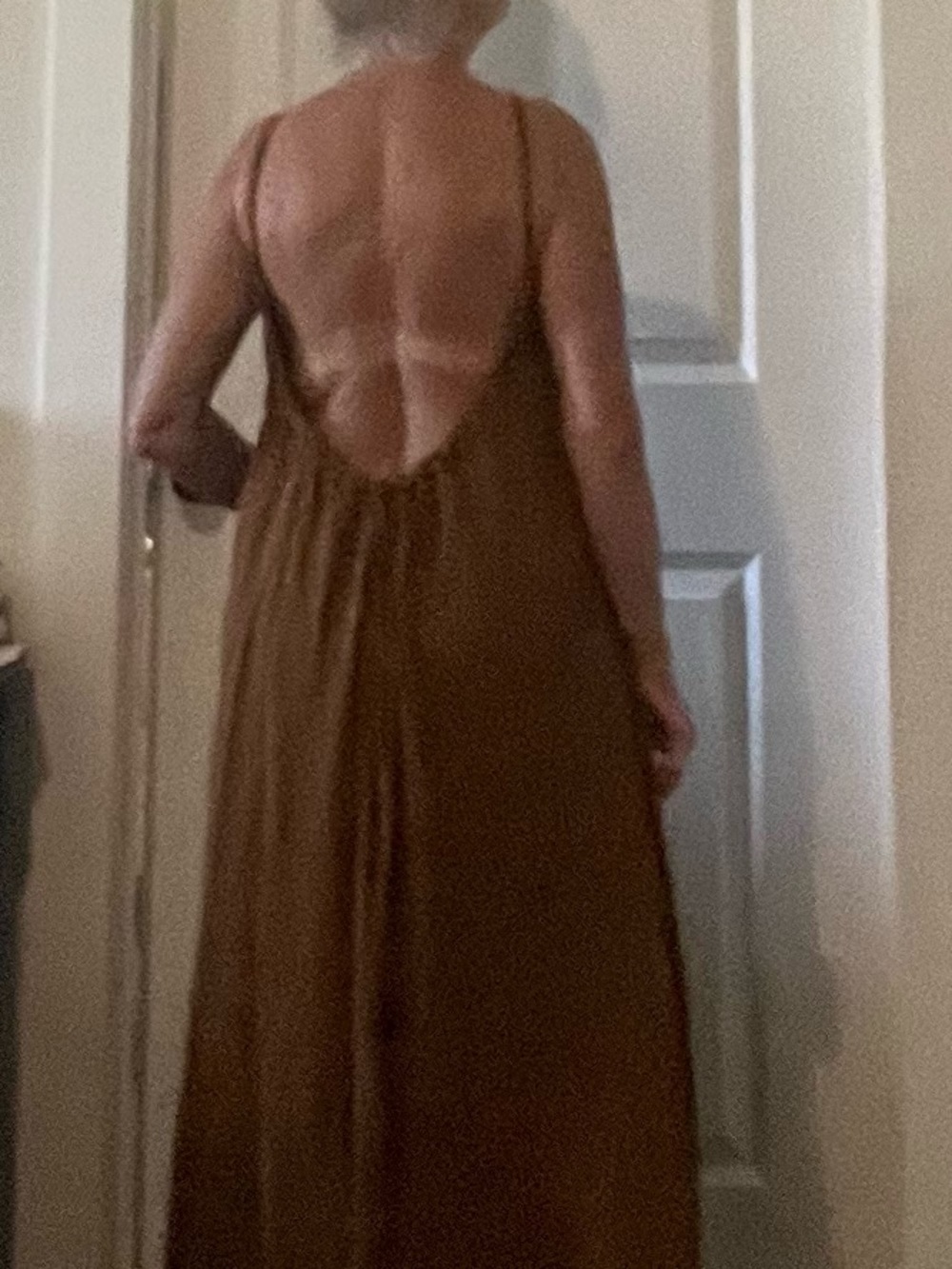 Backless Brown Maxi Dress with Thin Straps
